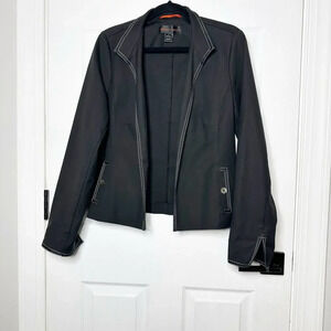 Nina McLemore Size‎ 8 Black Open Front Blazer Contrasting White Stitching